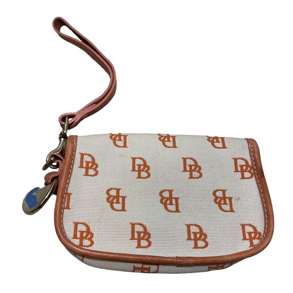 Dooney And Bourke Wristlet Orange Rust Wallet Signature Logo Cream Strap - Picture 4 of 11